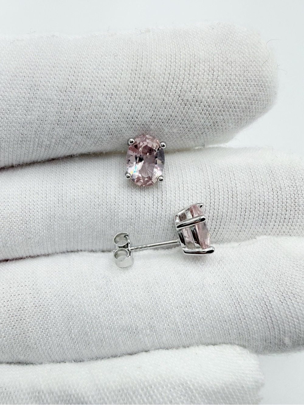 .925 Sterling Silver Oval Simulated Morganite Post Earrings